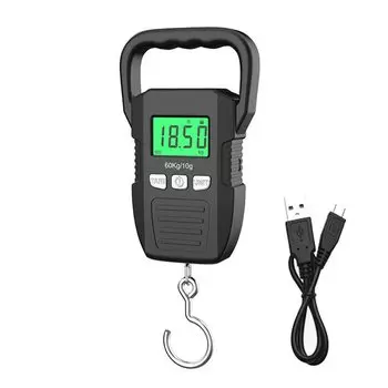 Портативные цифровые весы 60 кг 10 г электронные весы для багажа с зарядкой от аккумулятора/USB ЖК-дисплей для рыбалки весы