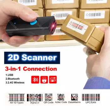 Портативный беспроводной сканер штрих-кода 1D 2D QR 3-в-1, портативный карманный сканер для соединения, работает с iOS, Windows, PDF417