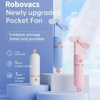 Портативный мини-вентилятор Robovacs, портативный вентилятор USB 800 мАч, портативный маленький карманный вентилятор с зарядным устройством, фонарик