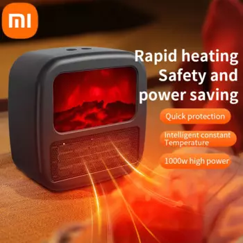 Портативный обогреватель Xiaomi с реалистичным 3D пламенем, мини-электрический каминный обогреватель с термостатом, 1000 Вт, PTC, керамический нагрев