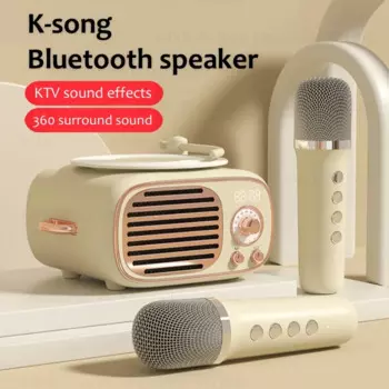 Портативный профессиональный K-song двойной микрофон Bluetooth динамик беспроводной стерео Бас Сабвуфер открытый караоке семейный вечерние звук