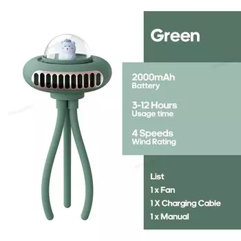Портативный Складной Электрический Вентилятор, Перезаряжаемый, 2000 мАч, USB