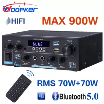 Портативный усилитель звука AK55 MAX 900W канал 2,0 HIFI BT 5,0 Поддержка FM USB AUX RCA и двойной микрофон вход для семейного автомобиля