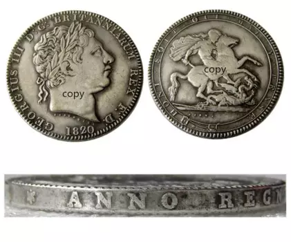 Посеребренная копия монеты Большой Британии 1820 год король Джордж III