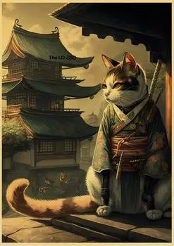 Постер с котом вишни Lanxihaibao