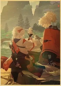 Постеры Genshin Impact ретро стиль бумага lanxihaibao