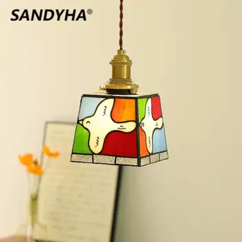 Потолочная люстра в стиле ретро с голубем мира, красочный стеклянный блеск, подвесной светильник, домашний декор, обеденный стол, светодиодный подвесной светильник для спальни