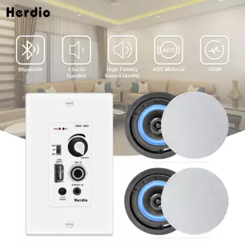 Потолочные Bluetooth-колонки Herdio, 4 дюйма, 2 канала, усилитель звука, приемник для домашнего аудио, стерео музыкальный плеер
