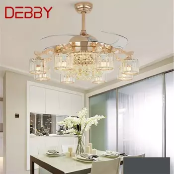 Потолочный вентилятор DEBBY, роскошная хрустальная лампа с дистанционным управлением, без лезвия, современное золото, для дома, столовой