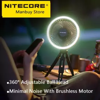 Потолочный вентилятор Nitecore EF10, 3 в 1, с электрическим вентилятором, внешним аккумулятором светодиодный светодиодным кольцсветильник регулируемым штативом, с разъемом usb-c