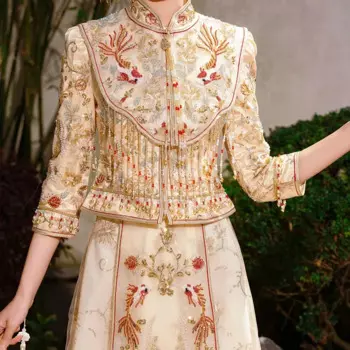 Потрясающая одежда для невесты, китайское свадебное платье с блестками и бисером, Чонсам с кисточками, костюм Тан