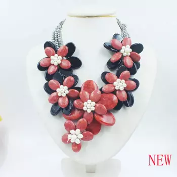 потрясающе! Черный натуральный камень коралл, цветочное колье 20 дюймов