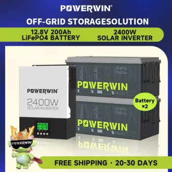 POWERWIN BT200 12 В 200 Ач/2560 Втч LifePO4 HI3000 Гибридный солнечный инвертор 2400 Вт 24 В 80 А MPPT Чистая синусоида Автономный ЖК-дисплей 12 В Батарея