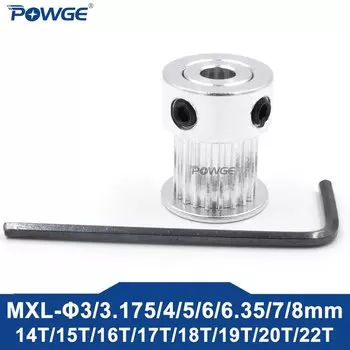 POWGE 14 15 16 17 18 19 20 22 зубца MXL Зубчатый шкив Диаметр 3-8 мм для ширины ремня 6/10/15 мм 12T 14T 15T 16T 17T 18T 19T 20T 22T