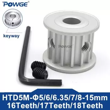 POWGE 16 17 18 зубьев HTD 5M Шкив ГРМ AF Диаметр 5/6/6,35/7/8/10/12/12/12,7/14/15 мм для ремня HTD5M ширина 10/15/20/25 мм 16T 17T 18T