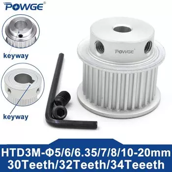 POWGE 30 32 34 зубца HTD 3M Диаметр шкива ГРМ 5/6/6,35/7/8/10/12/14/15/16/17/18/20 мм для ремня HTD3M ширина 6/10/15 мм 30T 32T 34T
