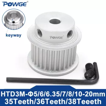 POWGE 35, 36, 38 зубьев HTD 3M, диаметр шкива ГРМ 5/6/6,35/7/8/10/12/14/15/16/18/19/20 для ремня HTD3M, ширина ремня 6/10/15 мм, 35T 36T 38T