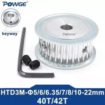 POWGE 40 42 зубца HTD 3M Диаметр шкива ГРМ 5/6/6,35/7/8/10/12/14/15/16/17/18/19/20/25 для ремня HTD3M ширина 6/10/15/20 мм 40T 42T