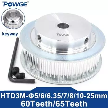 POWGE 60 65 зубьев HTD 3M Диаметр шкива ГРМ 6/6,35/7/8/10/12/14/15/16/18/19/20/22/24/25 мм для ремня HTD3M ширина 6/10/15 мм 60T 65T
