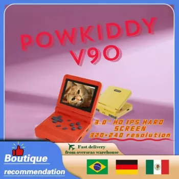 POWKIDDY V90 Черная игровая консоль с открытой системой, версия 3-дюймового IPS-экрана, перекидная портативная консоль 16 симуляторов PS1, подарки для детей