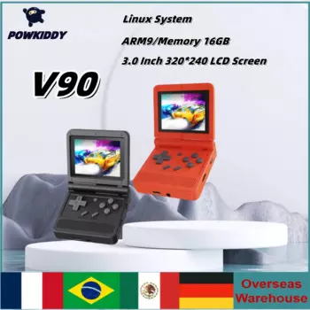Powkiddy V90, черная версия, игровая консоль с открытой системой, 3-дюймовый Ips-экран, портативная консоль с откидной крышкой, 16 симуляторов Ps1, детские подарки