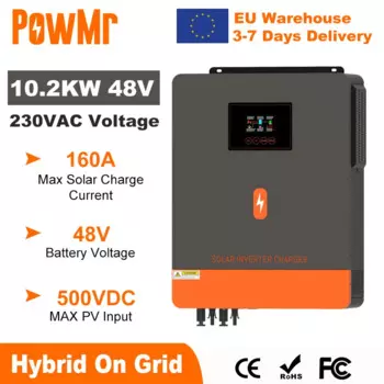 PowMr 10,2 кВт гибридный солнечный инвертор 48 В 230 В в сетке с чистой синусоидальной волной MPPT 160A зарядное устройство для солнечной батареи
