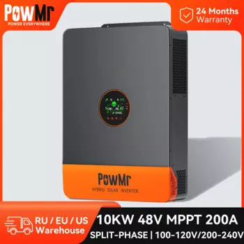 PowMr 2-MPPT 200A Гибридный инвертор для солнечной батареи 10 кВт, инвертор с раздельными фазами 48 в 100-120 в 220-240 В с двойным зарядным устройством, немодулированный синусоидальный сигнал