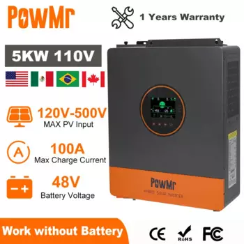 PowMr 5 кВт разделенный фазовый инвертор 48 В 110 В автономный чистый синус гибридный солнечный инвертор с зарядным устройством MPPT 100 А параллельное до 6