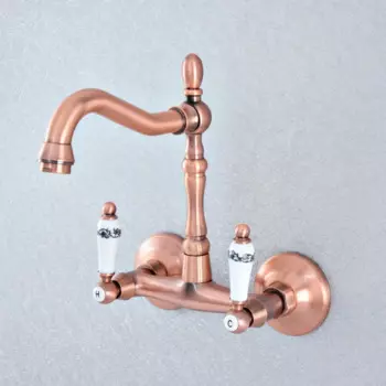 Поворотный на 360 градусов античный красный медный смеситель для раковины в ванную комнату смешанный кран двойные ручки настенный смеситель для раковины в кухню смеситель для раковины zsf870