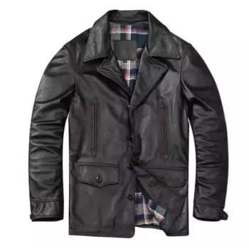 Повседневная мужская куртка из натуральной кожи мягкая коровья куртка винтажная Длинная ветровка мужская одежда