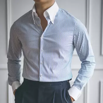 Повседневная полосатая рубашка, Ретро рубашка, платье Camisa Masculina Social 2022, контрастные цвета, британский стиль, мужская рубашка в полоску с длинным рукавом