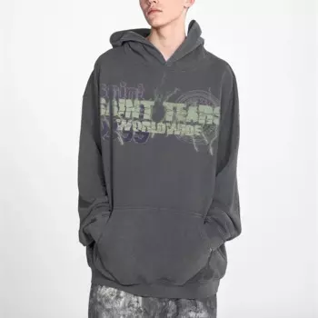 Повседневная потертая серая винтажная Толстовка в стиле Хай-стрит, Классическая Толстовка в стиле хип-хоп с буквенным принтом для мужчин и женщин, толстовка большого размера