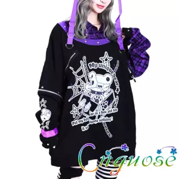 Повседневная японская Мужская толстовка Subculture Y2k, Мужской Топ в стиле панк на молнии с заклепками и мультяшным рисунком, Женская клетчатая футболка с длинным рукавом, 2024