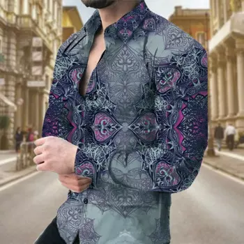 Повседневная рубашка с принтом в стиле ретро, летняя мужская рубашка с длинными рукавами, рубашка с лацканами и 3D принтом, мужская и женская модная рубашка с длинными рукавами