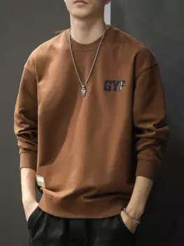 Повседневная Толстовка, Мужская одежда, пуловер на весну и осень, уличная одежда, однотонные базовые толстовки с надписью, свитер, кофейный спортивный костюм, свитшоты