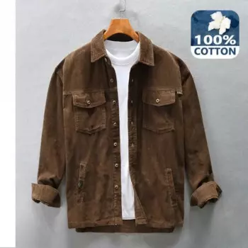 Повседневная Вельветовая Мужская рубашка, винтажная удобная и мягкая блуза из чистого хлопка с несколькими карманами, темно-зеленая Кофейная, AZ752, Осень-зима