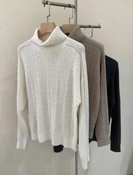 Повседневная Вязаная кашемировая водолазка
