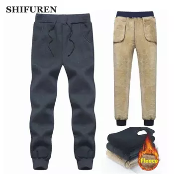 Повседневные хлопковые трикотажные спортивные штаны SHIFUREN, зимние толстые кашемировые брюки на флисе, размера плюс, L-8XL