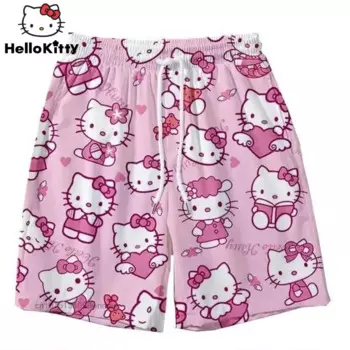 Повседневные короткие штаны Kuromi Love Hello Kitty для женщин, розовые пляжные шорты Sanrio, домашняя одежда для студентов Y2k, летняя одежда