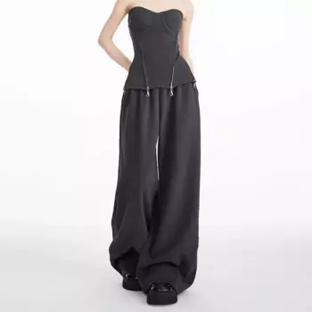 Повседневные мешковатые брюки WCFCX STUDIO, женские модные спортивные брюки в Корейском стиле Y2k для женщин, Летние черные широкие брюки с высокой талией