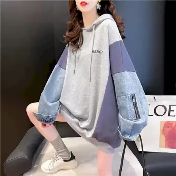 Повседневные модные толстовки для женщин 2024, весенне-осенняя корейская джинсовая толстовка с капюшоном, свободная трендовая куртка с капюшоном в стиле ретро, женские топы