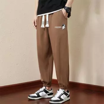 Повседневные мужские брюки Y2K, весна-лето 2024, новые тонкие брюки с девятью десятками, модные спортивные брюки со шнуровкой и средней талией, мужские брюки