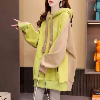 Повседневные свободные толстовки с капюшоном, женские модные дизайнерские пальто средней длины с капюшоном, осенне-зимняя трендовая плюшевая утепленная толстовка большого размера, одежда Y2k