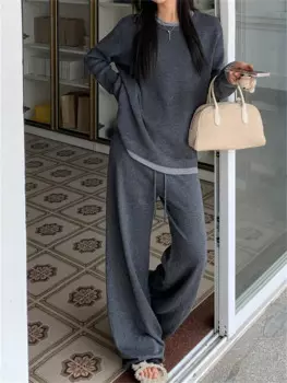 Повседневные вязаные свитера Alien Kitty, женские свободные брюки с широкими штанинами, мягкие шикарные весенние универсальные повседневные облегающие костюмы с высокой талией