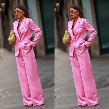 Повседневные женские костюмы из 2 предметов, винтажный двубортный жакет, брюки с широкими штанинами, облегающие повседневные костюмы на заказ