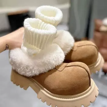 Повседневные зимние теплые ботинки Bit Toe, новинка 2024, женские удобные ботильоны с высоким берцем для снега