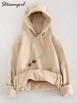 Повседневные зимние толстовки Streamgirl для женщин, флисовая толстовка с капюшоном, свитшот, теплые пуловеры, облегающие топы с бархатным флисовым капюшоном для женщин, толстовка худи женская