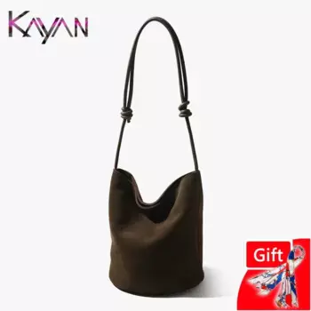 Повседневный дизайн, женская сумка-ведро из нубука на шнурке, через плечо, натуральная кожа, винтажная женская сумка с ручкой, кошелек