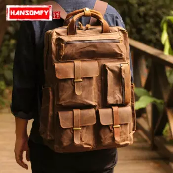 Повседневный холщовый мужской рюкзак в стиле ретро, дорожный ранец для ноутбука 15 дюймов, вместительная большая сумка на ремне, оригинальная мужская сумка