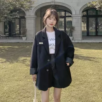 Повседневный костюм, куртка, женские черные уличные блейзеры, весна-осень 2023, Блейзер, пальто, женская одежда, свободные куртки, верхняя одежда для девочек D379